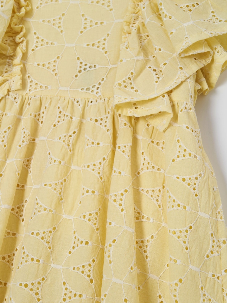 Angel & Rocket Yellow 100% Cotton Sara Broderie Dress - Image 6 of 6