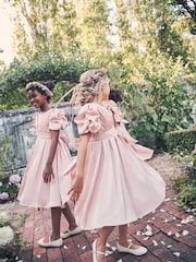 Angel & Rocket Blush Pink Portia Pleated Bodice Bow Dress - Image 2 of 9