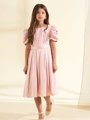 Angel & Rocket Blush Pink Portia Pleated Bodice Bow Dress - Image 3 of 9