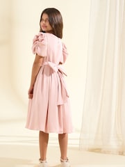 Angel & Rocket Blush Pink Portia Pleated Bodice Bow Dress - Image 4 of 9