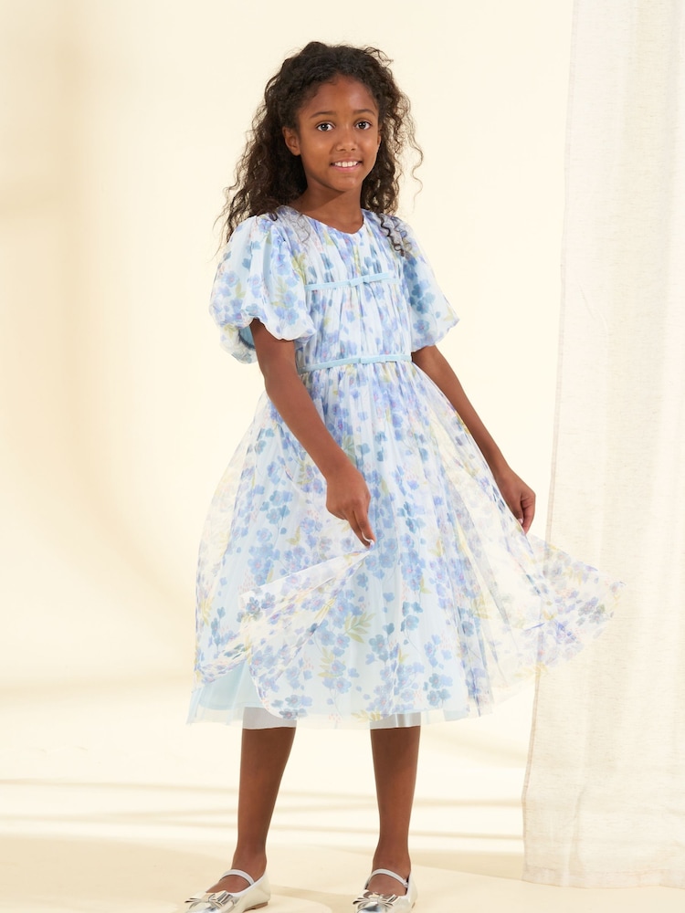 Angel & Rocket Blue Mina Printed Mesh Dress - Image 1 of 4 Angel & Rocket Blue Mina Printed Mesh Dress - Image 1 of 4