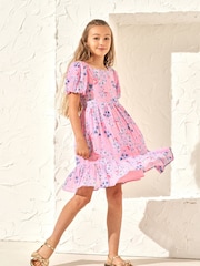 Angel & Rocket Pink 100% Cotton Simone Textured Print Dress - Image 6 of 6