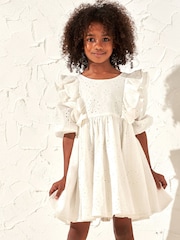 Angel & Rocket White 100% Cotton Broderie Alessandra Ruffle Dress - Image 1 of 6