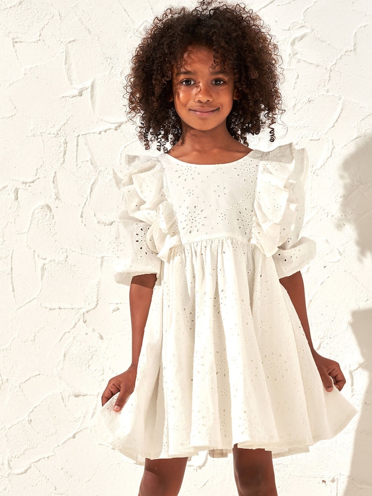 Angel & Rocket White 100% Cotton Broderie Alessandra Ruffle Dress - Image 1 of 6