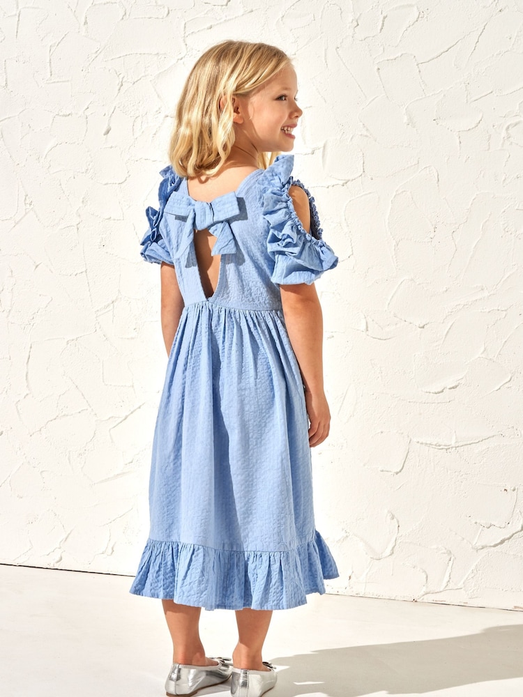 Angel & Rocket Blue 100% Cotton Simone Open Shoulder Dress - Image 2 of 3