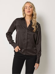 Long Tall Sally Brown Satin Button Through Shirt - Image 1 of 6