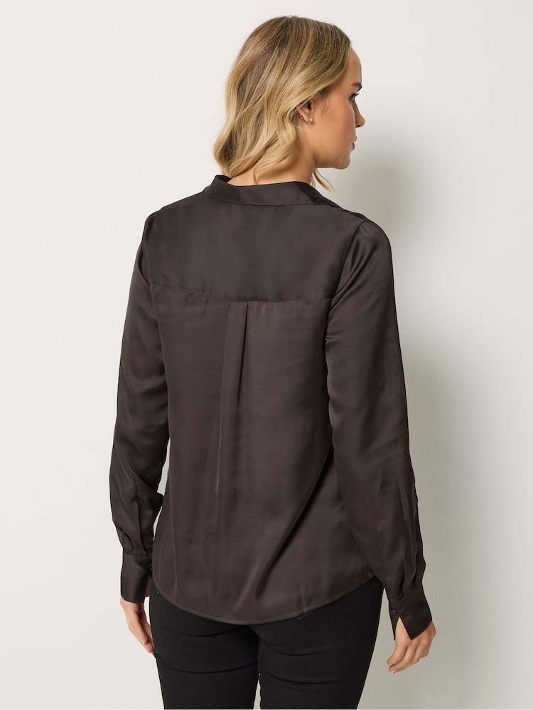 Long Tall Sally Brown Satin Button Through Shirt - Image 2 of 6 Long Tall Sally Brown Satin Button Through Shirt - Image 2 of 6