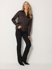 Long Tall Sally Brown Satin Button Through Shirt - Image 3 of 6