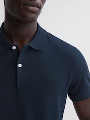 Reiss Navy Peters Slim Fit Garment Dyed Embroidered Polo Shirt - Image 1 of 7