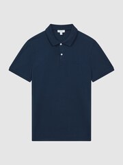 Reiss Navy Peters Slim Fit Garment Dyed Embroidered Polo Shirt - Image 2 of 7