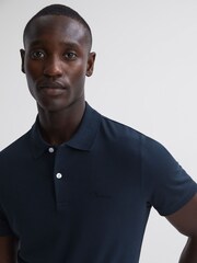 Reiss Navy Peters Slim Fit Garment Dyed Embroidered Polo Shirt - Image 5 of 7