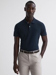 Reiss Navy Peters Slim Fit Garment Dyed Embroidered Polo Shirt - Image 7 of 7