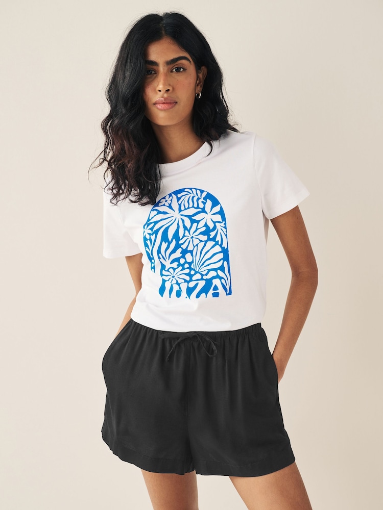 Black Drawstring Waist Boy Shorts With Linen - Image 1 of 6