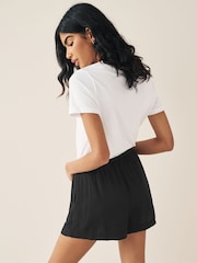 Black Drawstring Waist Boy Shorts With Linen - Image 2 of 6