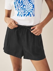 Black Drawstring Waist Boy Shorts With Linen - Image 3 of 6