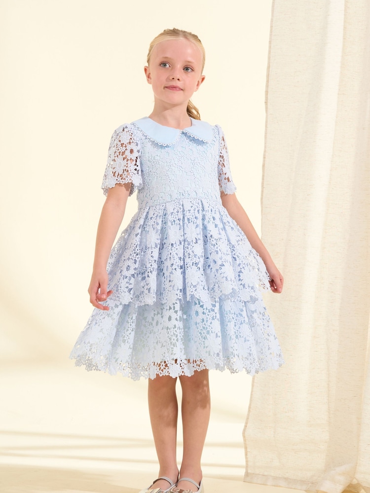 Angel & Rocket Cornflower Blue Mavea Lace Dress - Image 1 of 6 Angel & Rocket Cornflower Blue Mavea Lace Dress - Image 1 of 6