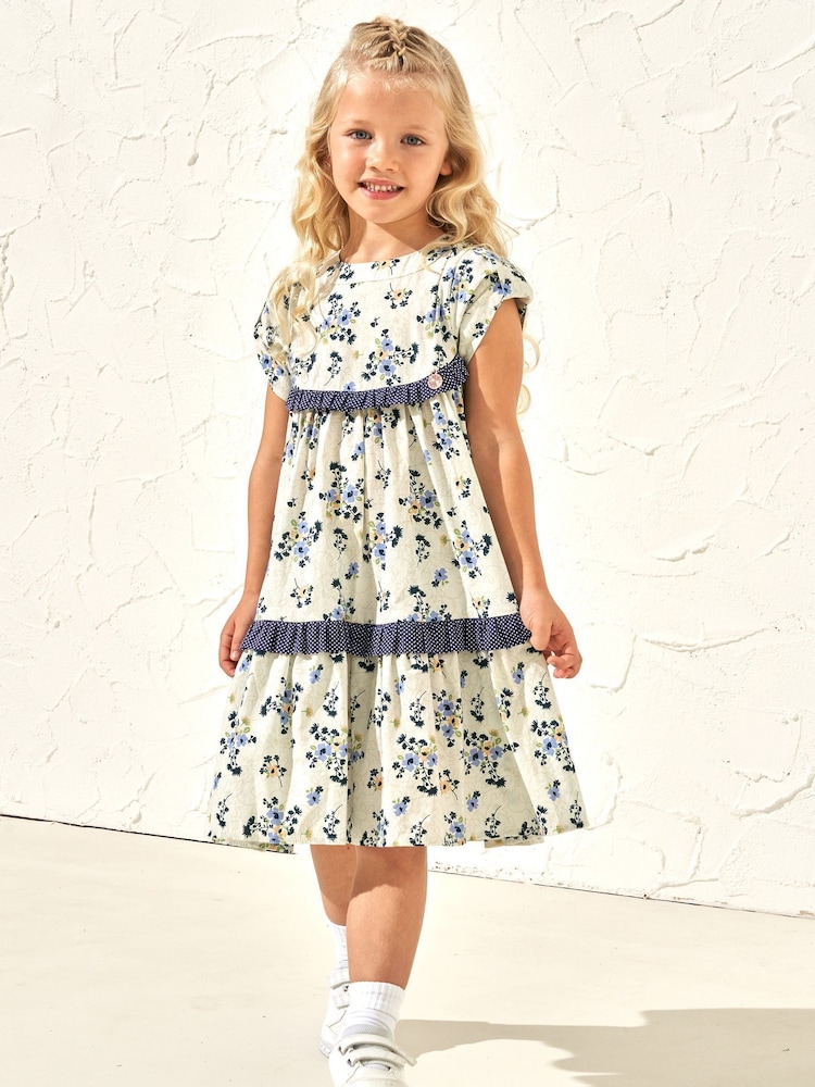 Angel & Rocket Blue 100% Cotton Hattie Bow Sleeve Dress - Image 1 of 6 Angel & Rocket Blue 100% Cotton Hattie Bow Sleeve Dress - Image 1 of 6