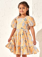 Angel & Rocket Orange 100% Cotton Simone Textured Print Dress - Image 1 of 6