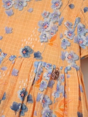 Angel & Rocket Orange 100% Cotton Simone Textured Print Dress - Image 6 of 6