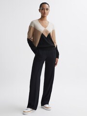 Reiss Camel/Black Charlotte Wool Blend Argyle Jumper - Image 3 of 4