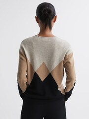 Reiss Camel/Black Charlotte Wool Blend Argyle Jumper - Image 4 of 4