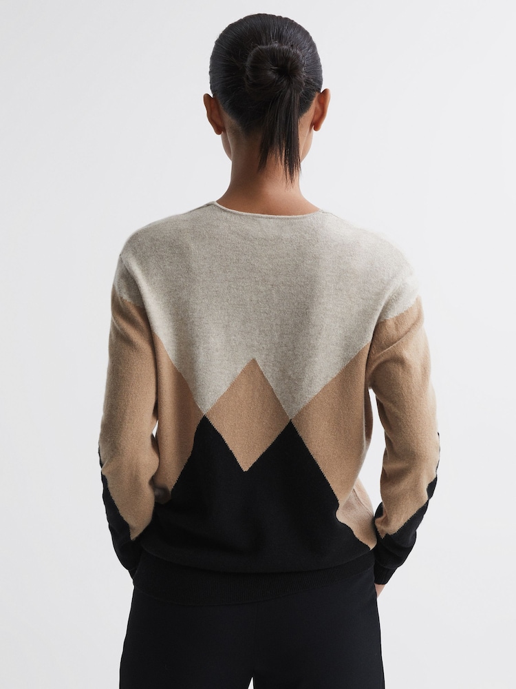 Reiss Camel/Black Charlotte Wool Blend Argyle Jumper - Image 4 of 4