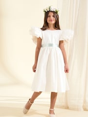 Angel & Rocket White Taffeta Ruffle Bow Sylvie Dress - Image 1 of 3