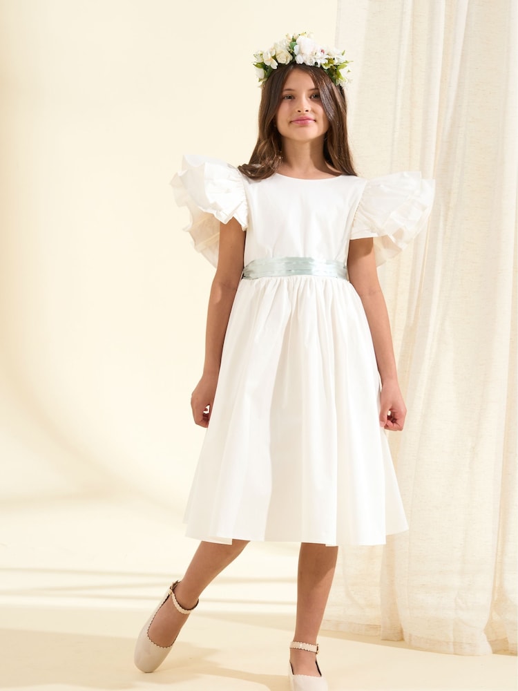 Angel & Rocket White Taffeta Ruffle Bow Sylvie Dress - Image 1 of 3