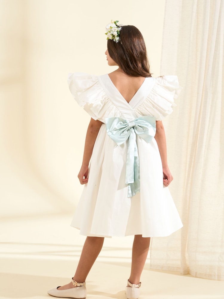 Angel & Rocket White Taffeta Ruffle Bow Sylvie Dress - Image 2 of 3