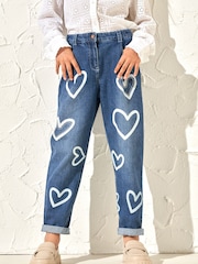 Angel & Rocket Blue Mom Fit Kendal Heart Print 100% Cotton Jeans - Image 1 of 6