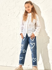 Angel & Rocket Blue Mom Fit Kendal Heart Print 100% Cotton Jeans - Image 2 of 6