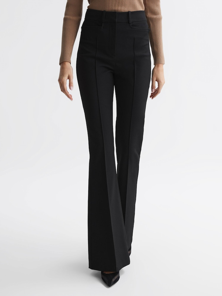 Reiss Black Dylan Flared High Rise Trousers - Image 1 of 5