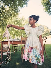 Angel & Rocket Cream 100% Cotton Border Print Emillie Tie Sash Dress - Image 1 of 10