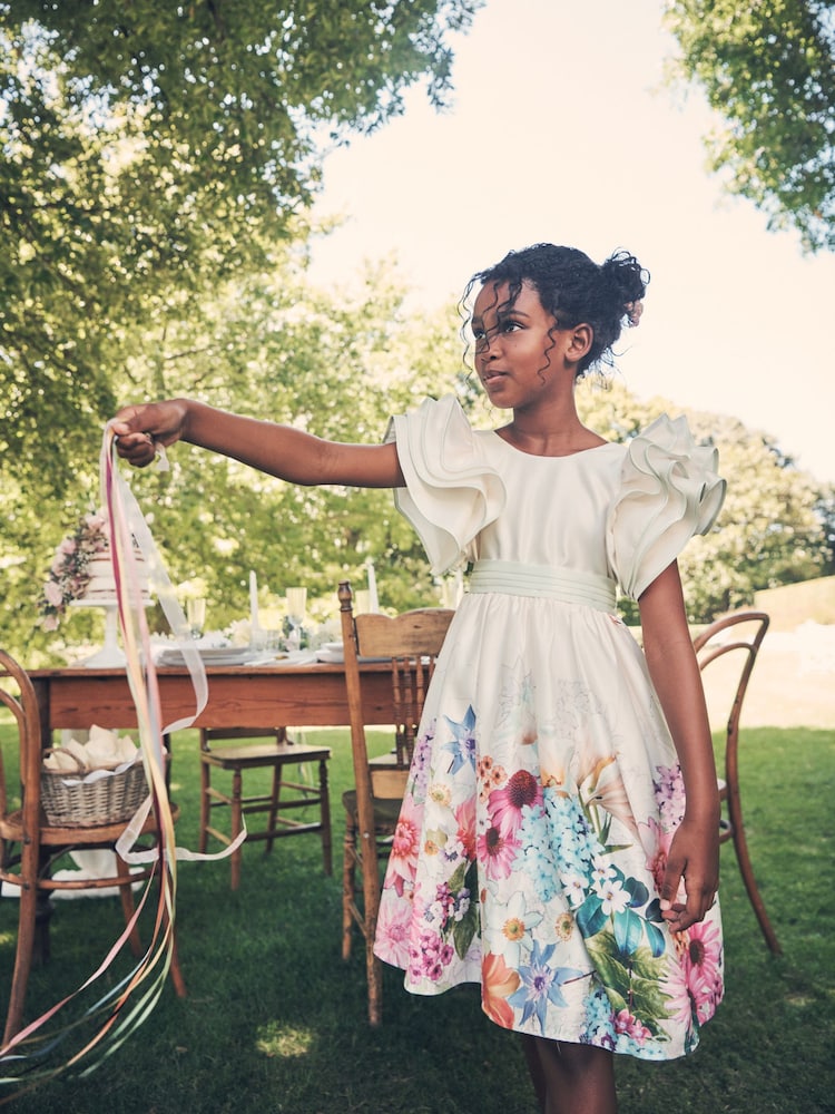 Angel & Rocket Cream 100% Cotton Border Print Emillie Tie Sash Dress - Image 1 of 10