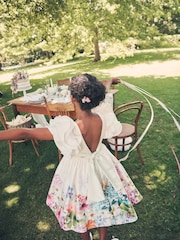 Angel & Rocket Cream 100% Cotton Border Print Emillie Tie Sash Dress - Image 11 of 12