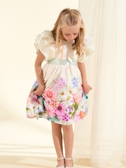 Angel & Rocket Cream 100% Cotton Border Print Emillie Tie Sash Dress - Image 5 of 10