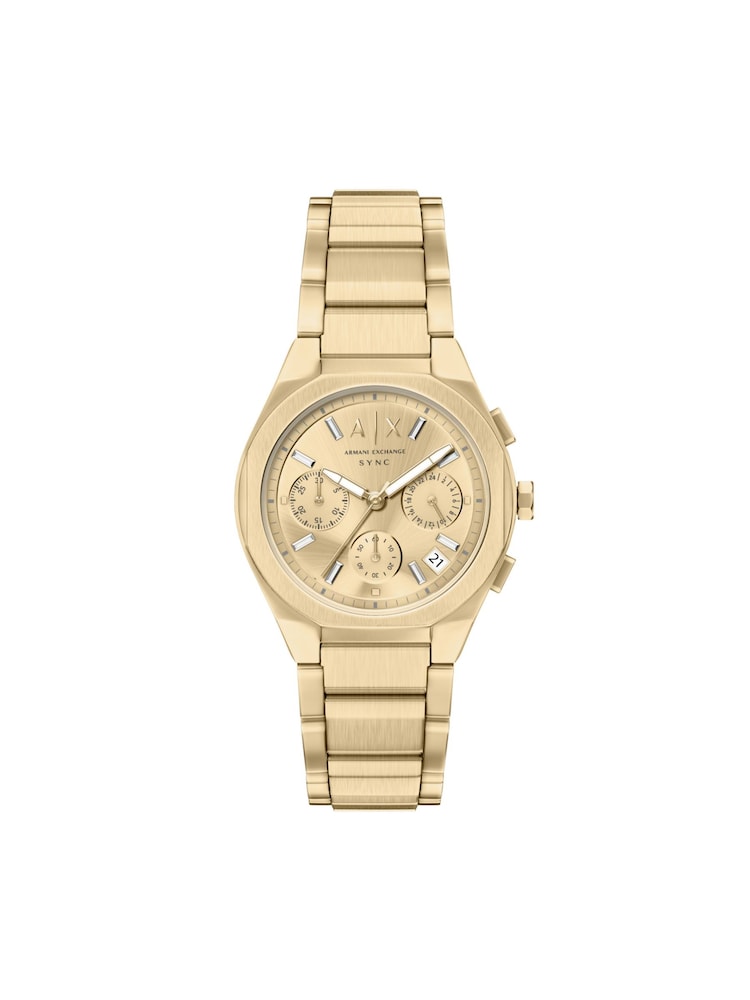 Armani Exchange Gold Tone Sync Chronograph Stainless Steel Watch - Image 1 of 8 Armani Exchange Gold Tone Sync Chronograph Stainless Steel Watch - Image 1 of 8