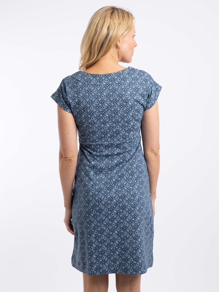 Weird Fish Blue Tallahassee Cotton Printed Jersey Dress - Image 2 of 7 Weird Fish Blue Tallahassee Cotton Printed Jersey Dress - Image 2 of 7