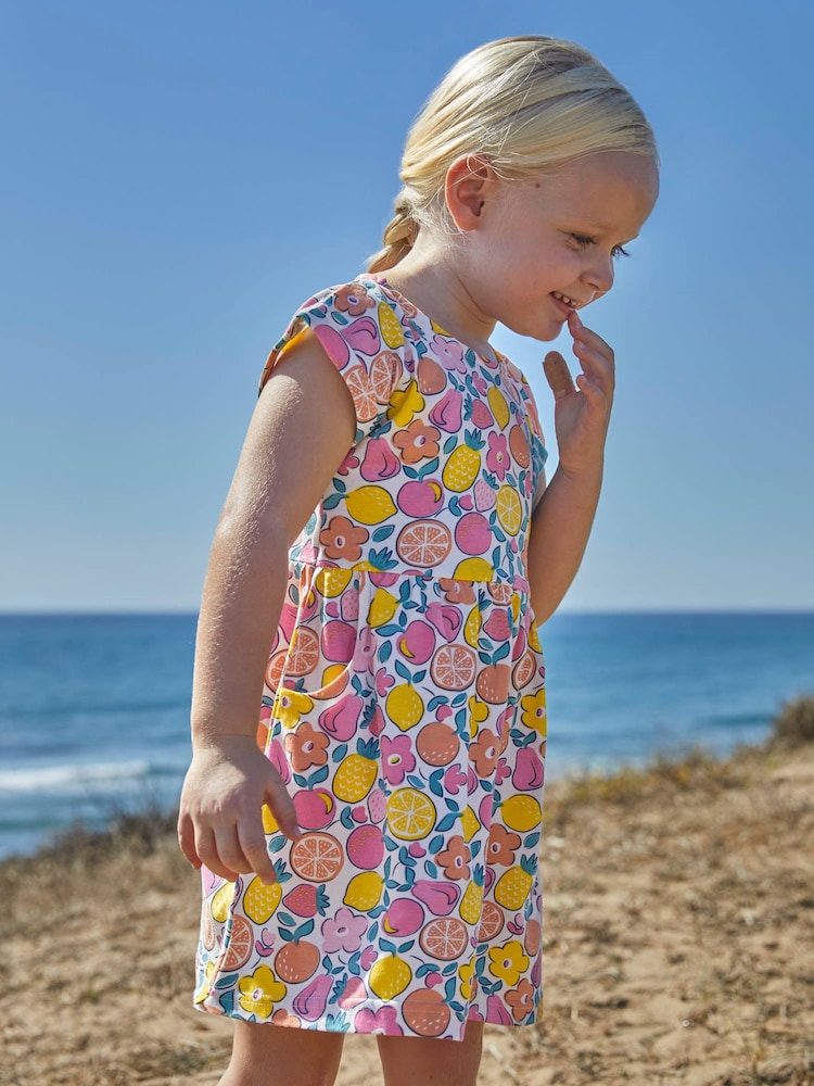 JoJo Maman Bébé Pink Summer Fruit Print Drop Shoulder Dress - Image 1 of 5 JoJo Maman Bébé Pink Summer Fruit Print Drop Shoulder Dress - Image 1 of 5