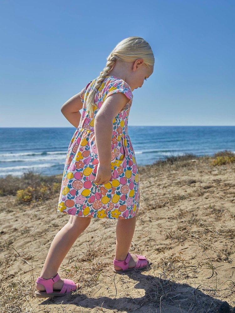 JoJo Maman Bébé Pink Summer Fruit Print Drop Shoulder Dress - Image 2 of 5 JoJo Maman Bébé Pink Summer Fruit Print Drop Shoulder Dress - Image 2 of 5