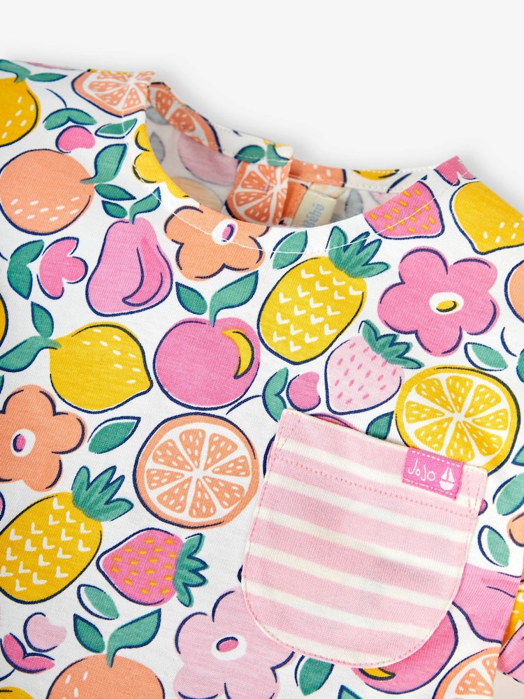 JoJo Maman Bébé Pink Summer Fruit Print Drop Shoulder Dress - Image 5 of 5 JoJo Maman Bébé Pink Summer Fruit Print Drop Shoulder Dress - Image 5 of 5
