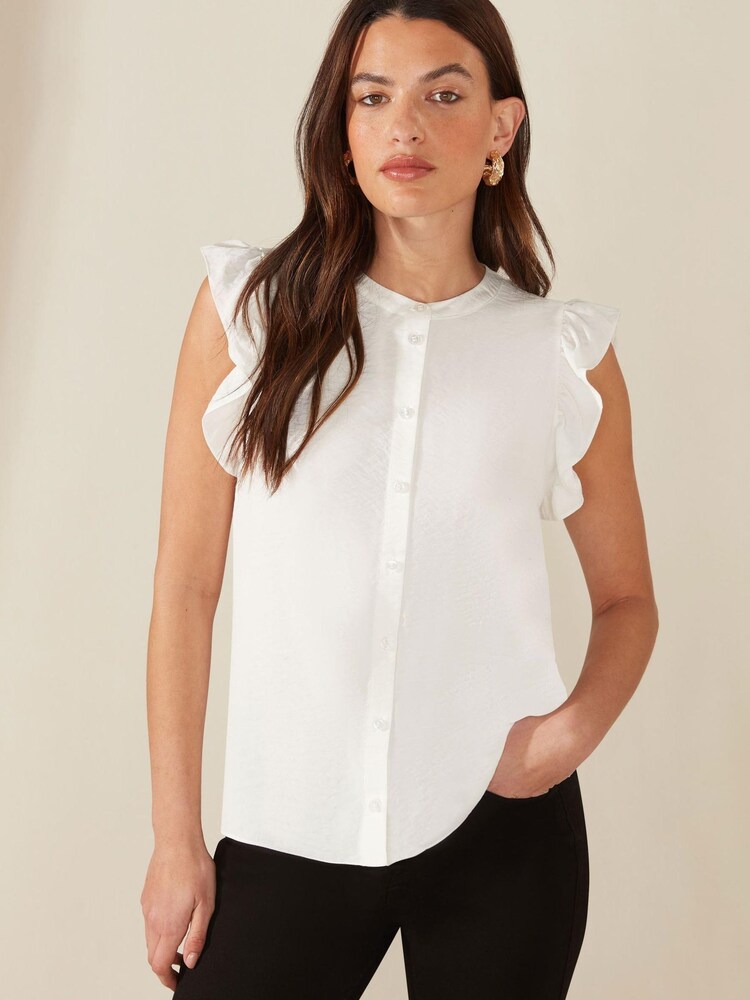 Biała koszula bez rękawów Ro&Zo z falbanką na ramionach - Obraz 1 z 6