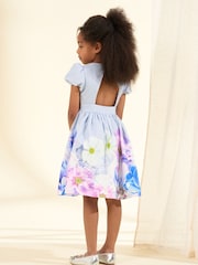 Angel & Rocket Purple Anna Mint Border Print Puff Sleeve 100% Cotton Dress - Image 2 of 6