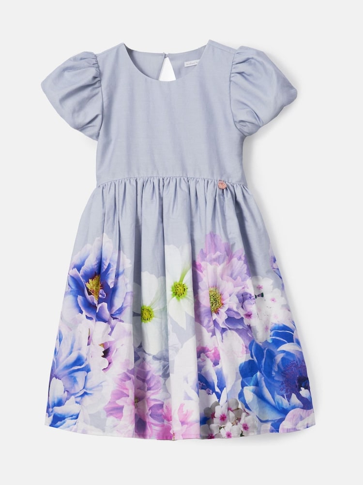 Angel & Rocket Purple Anna Mint Border Print Puff Sleeve 100% Cotton Dress - Image 4 of 6