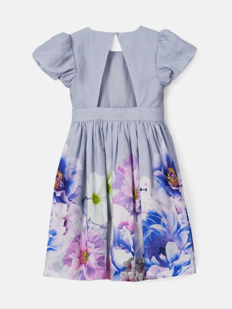Angel & Rocket Purple Anna Mint Border Print Puff Sleeve 100% Cotton Dress - Image 5 of 6