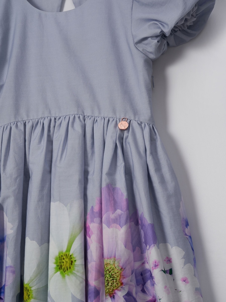 Angel & Rocket Purple Anna Mint Border Print Puff Sleeve 100% Cotton Dress - Image 6 of 6