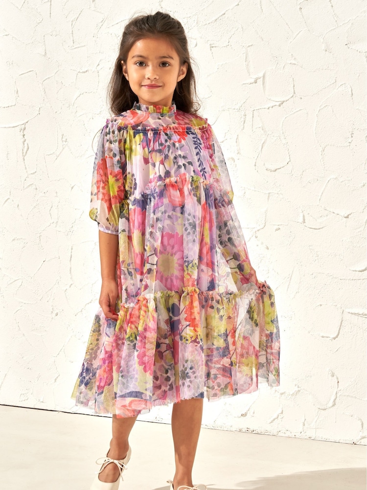 Angel & Rocket Pink Eleanor Print Mesh Dress - Image 1 of 3