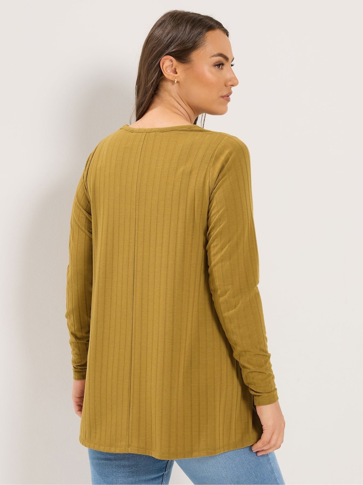 Yours Curve Yellow Plunge Neck Ribbed Swing T-Shirt - Image 2 of 6 Yours Curve Yellow Plunge Neck Ribbed Swing T-Shirt - Image 2 of 6
