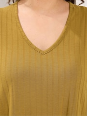 Yours Curve Yellow Plunge Neck Ribbed Swing T-Shirt - Image 4 of 6
