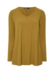 Yours Curve Yellow Plunge Neck Ribbed Swing T-Shirt - Image 5 of 6